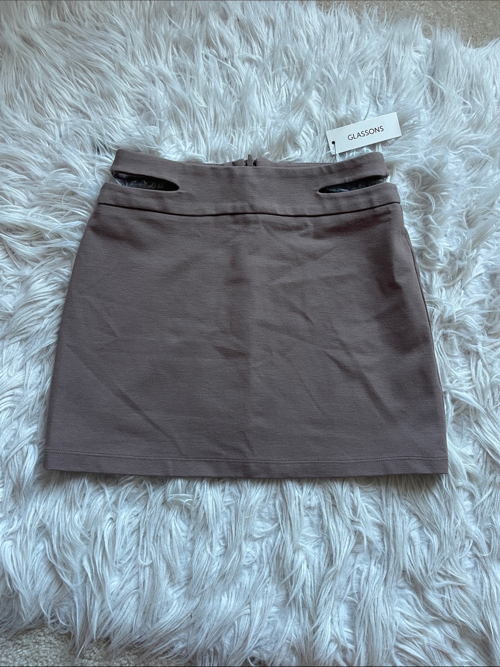 Glassons Taupe Cutout Ribbed Mini Skirt